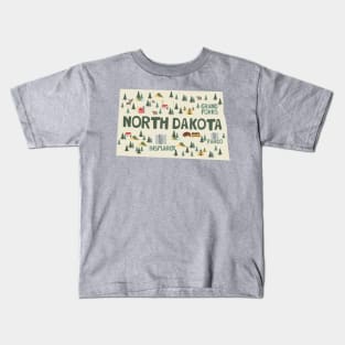 North Dakota Illustrated Map Kids T-Shirt